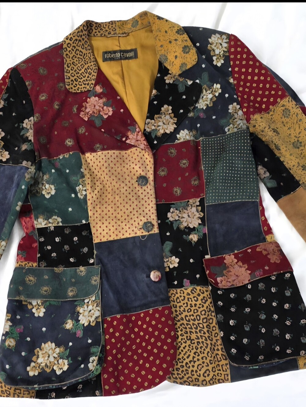 Roberto Cavalli Suede Leather Colourful Floral Print Blazer Jacket Vintage Large - Picture 16 of 16
